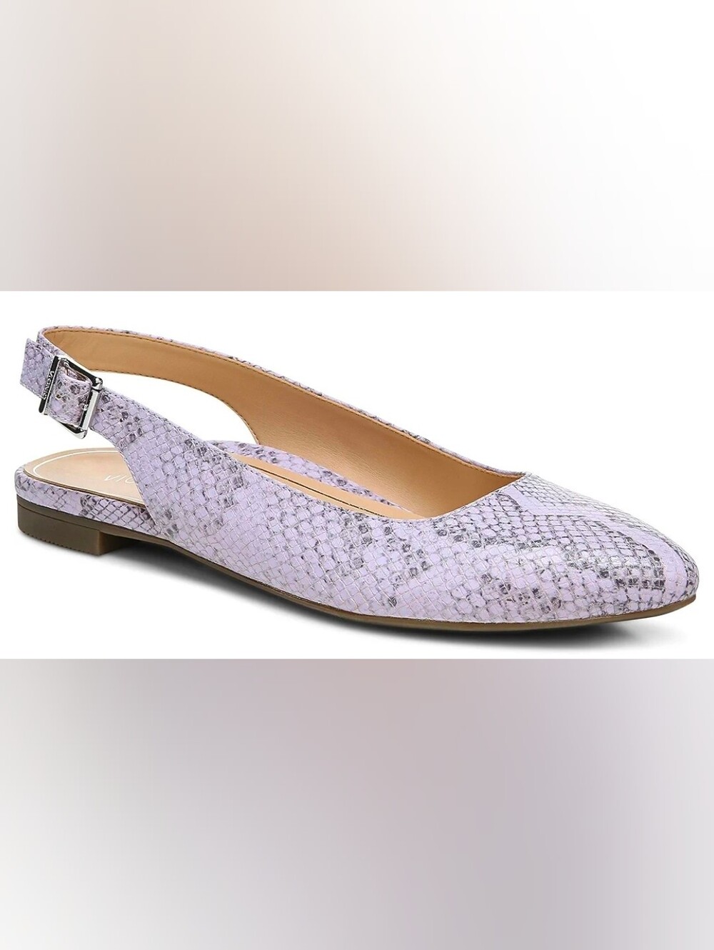 Vionic Like New Jade Slingback Flats in a Pastel Lilac Snake Print Sz 6